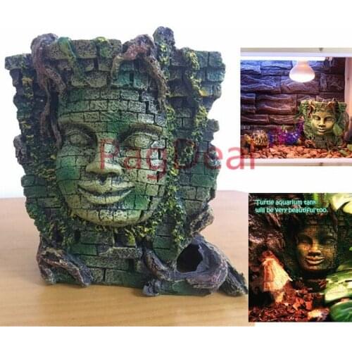 Hotsale Aquarium Ornament Temple Wall shrine Egypt Buddha Face Fish Tank Decoration Reptile Crawler Cylinder Decor
