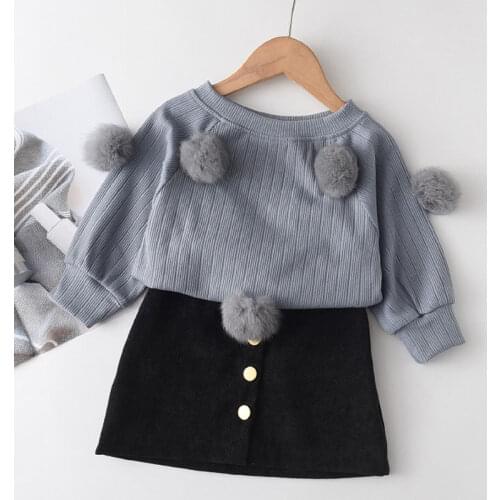 Autumn Winter Girls Dresses Sweater Shirt Skirt 2Pcs Girl Clothes Suit Cute Long Sleeve Childrens Clothing Sets Girl Dresses