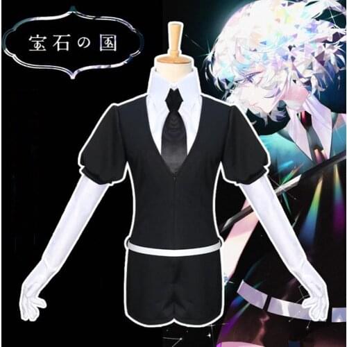 Land of the Lustrous cosplay Phosphophyllite Cinnabar Diamond Bort cos Halloween cosplay costume Jumpsuits+shirt+tie+belt+socks