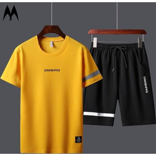 Outdoor Mens Casual Sets Printed O-Neck Short Sleeved Solid Color Shorts 2 Piece Sports Suit Summer Fitness Jogger Tracksuit Men