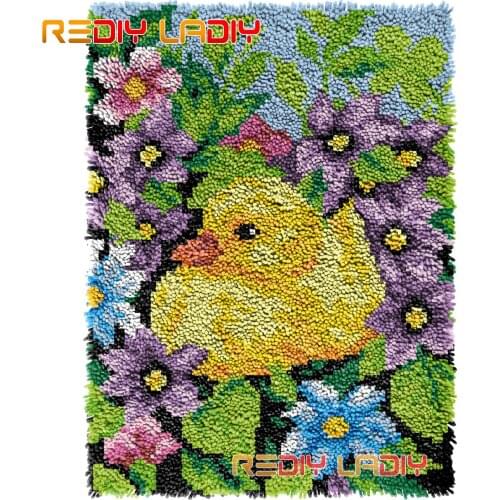 Latch Hook Rug Yellow Duckling Crocheting Tapestry Kits DIY Carpet Rug Chunky Yarn Needlework Knitted Floor Mat Hobby & Crafts