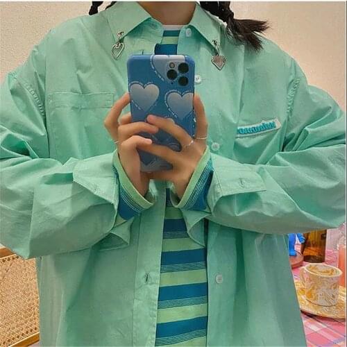 Cool Green Solid Blouse Shirt Loose Summer Oversize Shirt Women Harajuku Punk Long Sleeve Tops Tee Hip Hop Clothes Shirt Girls