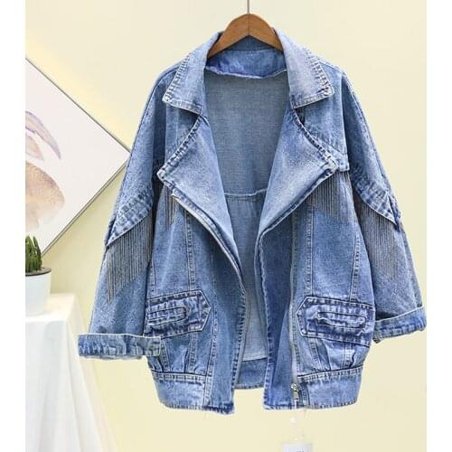 New Denim Jackets Women Spring Autumn Overcoat Tassel Long Sleeve Casual Jeans Jacket Loose Woman Coat Outerwear Plus Size