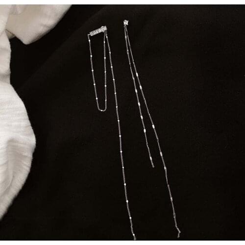 Luckydays New 2021 Flash Ear Line Female Korean Long Chain Tassel Asymmetric Temperament Drop Earrings For Girl Gift