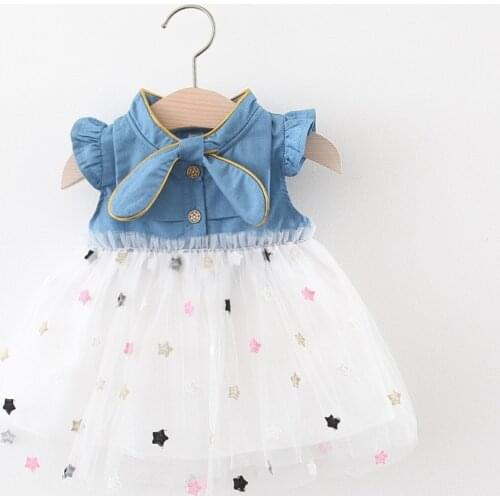 Cute Girls Dress Infant Baby Girls Kids Dresses Princess Dress Gauze Star Denim Outfits Clothing Summer Kids Girls Clothes