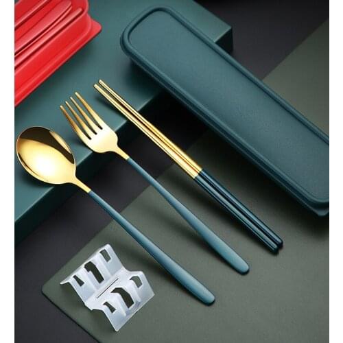 2/3pcs Spoon Fork Chopsticks Set with Storage Box Stainless Steel Coffee Snacks Fruit Dessert Fork Spoon Kitchen Teaspoon Set