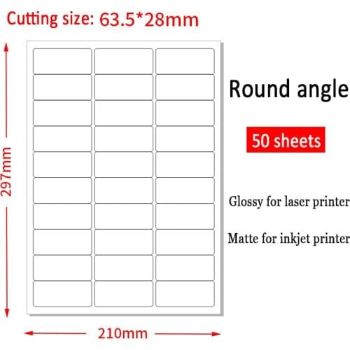 1500 Pcs 63.5mm*28mm Round Angle Address Label Stickers (50 sheets A4) White Self Adhesive Sticker Glossy For Laser Printer