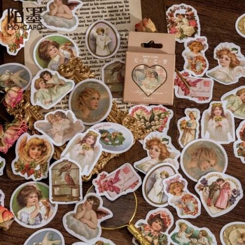 46pcs/box Vintage Angel Dream Series Stickers Junk Journal Scrapbooking Decorative Mini Stickers DIY Diary Craft Sticker Planner