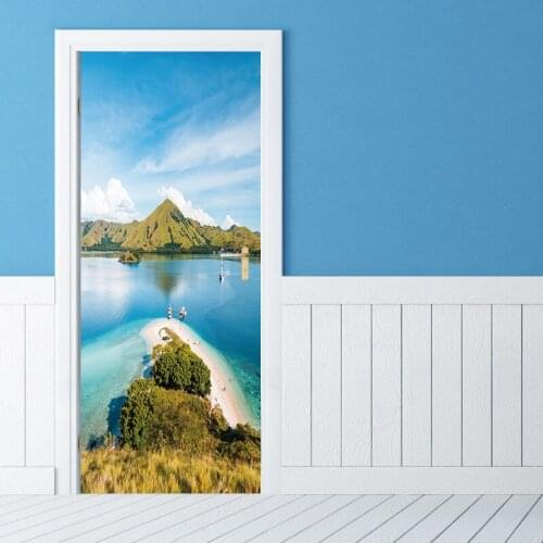 Decals Mural 3D Step Door Sticker Mountain Lake Diy Selfadhesive Waterproof Paper Poster for Print Art Picture Home Decoration