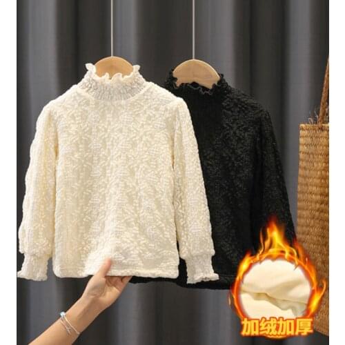 2020 new autumn and winter with plush and thick undershirt for girls with foreign style lace magic undershirt for middle childre
