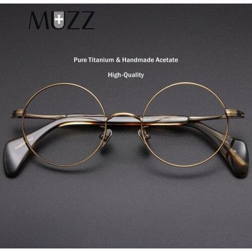 Men Pure Titanium Glasses Frame Japan Luxury Myopia Optical Prescription Handmade Acetate Eyeglasses Retro Women Round Eyewear