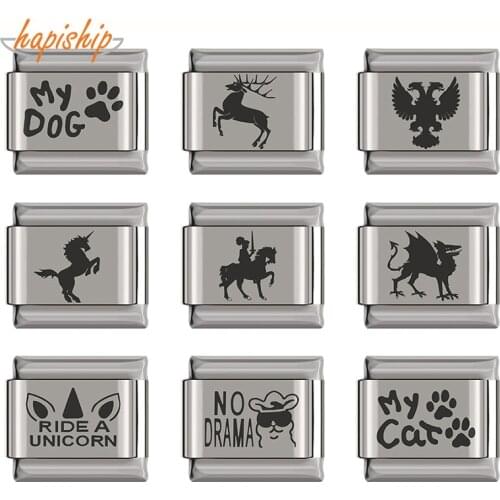 Hapiship Original Daisy Unicorn Alpaca Cat Dog Footprints Charm Fit 9mm Bracelet Stainless Steel Jewelry Making DJ197