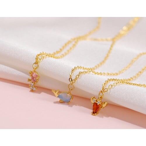 A Girl' New 2021 Zirconium Plated Cherry Peach Charm Necklaces Tropical Fruit Pendant Necklace for Women Gifts