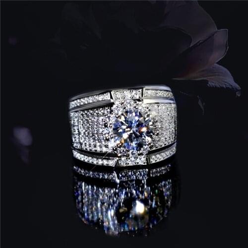 Luxury Mens Ring AAAA Zircon Full Diamond Ring Fashion 925 Silver Couple Ring Bride Classic Party Jewelry engagement ring