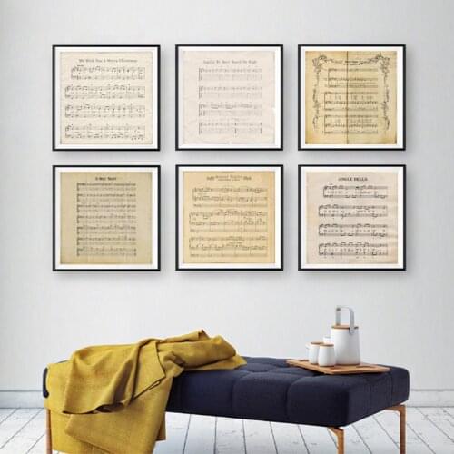 Christmas Songs Old Sheet Music Posters Wall Art Prints , Christmas Carols Holidays Music Vintage Papers Canvas Painting Decor