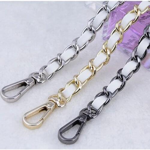 DIY White PU Leather Purse Handle 11mm Replacement Metal Gold, Silver, Gun Black, Bronze Chain Shoulder Bag Straps for Handbags