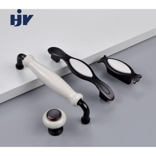 Ceramic Retro Furniture Handle Knob Drawer Button Zine Alloy Wardrobes Door Pulls European Funiture Handles Kitchen Door Knobs
