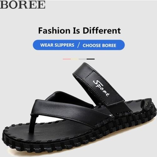 Summer Shoes Men Slippers Genuine Leather Sandals High Quality Beach Sandals Outdoor Anti-slip Casual Shoes For Men Flip Flops