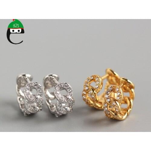 Trustdavis Minimalist 925 Sterling Silver Fashion Geometric Chain CZ Hoop Earring For Women Wedding S925 Earring Jewelry DA1082