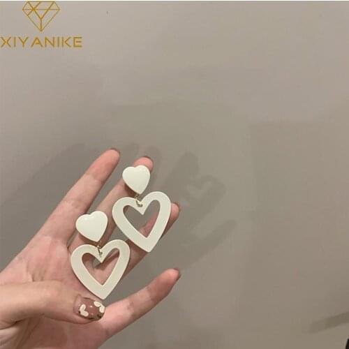 XIYANIKE White Heart Acrylic Drop Earrings For Women Trendy Alloy Ear Accessories 2021 New Festival Party Gift Fashion Jewelry