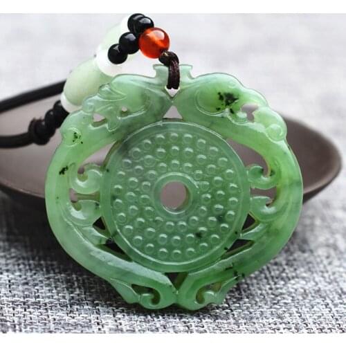 Certificate) Natural Green HETIAN Nephrite Pendant two-Sides Hollow Out Dragon Pendant Necklace Women Mens fashion Jewelry