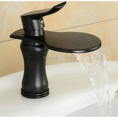 Deck Mounted Black bronze waterfall washbasin faucet wide Spout black faucet tap B106