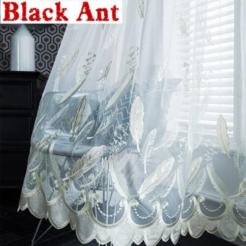 High End Embroidery Feather Tulle Curtain For Living Room Window Blinds Drape Delicate Voile Sheer Curtain Nordic X-JD798