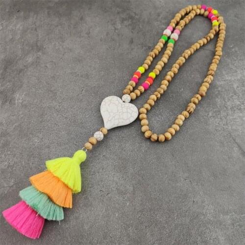 Women Tassel Wooden Beads Necklace Pendant Bohemian Chain Jewelry Accessory Colorful Necklaces Female Chain Gift