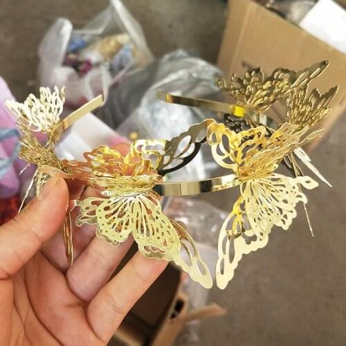 Big Butterfly Hair Accessories 2018 New Women Gold big Butterfly Headband Hairband Fashion Metal Gold Hair Jewelry