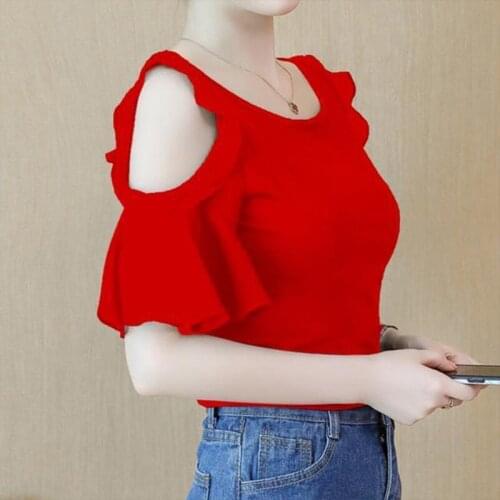 Womens Spring Summer Style Chiffon Blouse Shirt Womens O-neck Solid Ruffles Short Sleeve Elegant Casual Tops DD8394