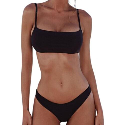 Womens Swimwear Bikini Set Bandeau Solid Color Two Pieces Set Women Push Up Bra Briefs Swimwear Bathing Suit for Water Activity
