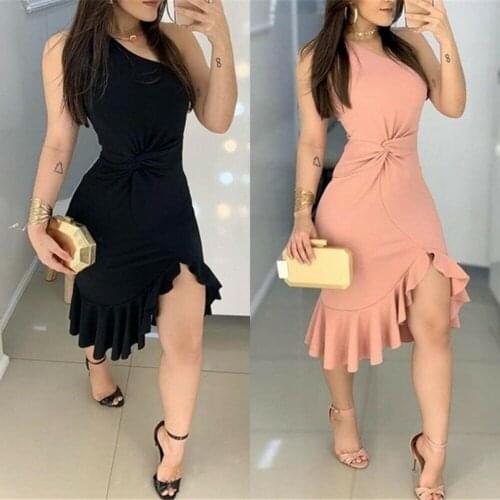 Sleeveless Oblique Shoulder Irregular Dress Solid Color Party Dresses Dress For Women Casual Elegant Evening XIN-Shippin