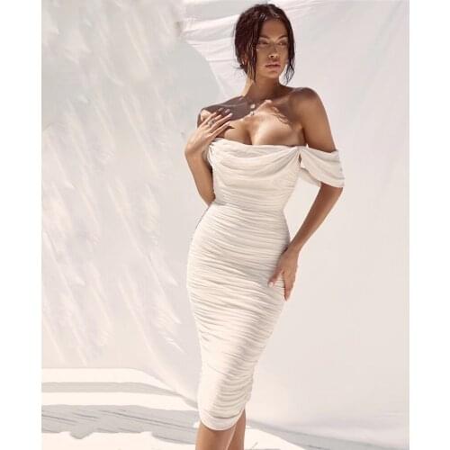 Pink Women Midi Bandage Dress Sexy Sleeveless Folds Bodycon Dress Club Celebrity Evening Party Runway Vestidos 2021 Summer New