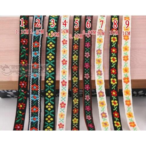 1.2cm 13mm 1cm 9mm 1/2'' Quality Black Red Blue Yellow Small Flower Narrow Bedding Trim Curtain Laciness Jacquard Ribbon Webbing