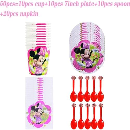 10PCS/set Disney Cartoon Pink Minnie Mouse Theme Party Disposable Tableware Set Paper Cup Plate Birthday Party Decoration Supply