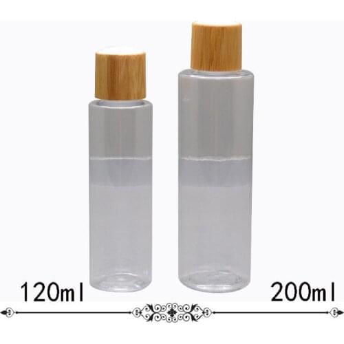 120ml/200ml elite fluid/toner empty packing bottle,transparent PET plastic bottle with bamboo lid