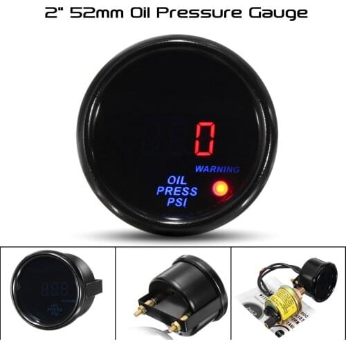 12V Oil Pressure Gauge 0-140 PSI Universal 2" 52mm Auto Oil Pressure Meter Digital LED Gauge Black Face with Warning Feature