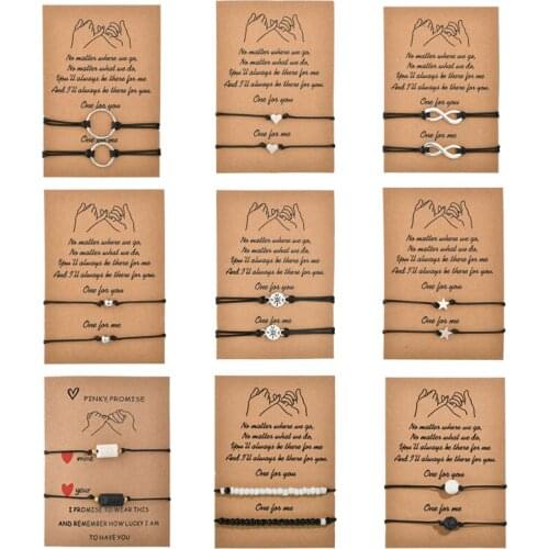 2pcs/set Adjustable Bracelet Set Compass Star Heart Bead Rope For Women Men Couple Bracelets Bangles Best Gift Jewelry