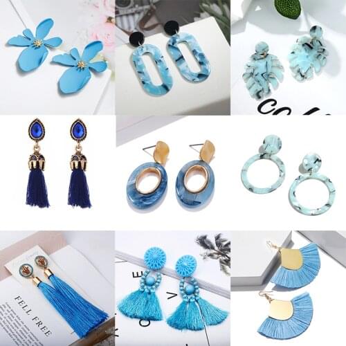 2020 Boho Korean Acrylic Female Blue Round Geometric Drop Earrings Color Tassel Earrings For Women Jewelry Gifts