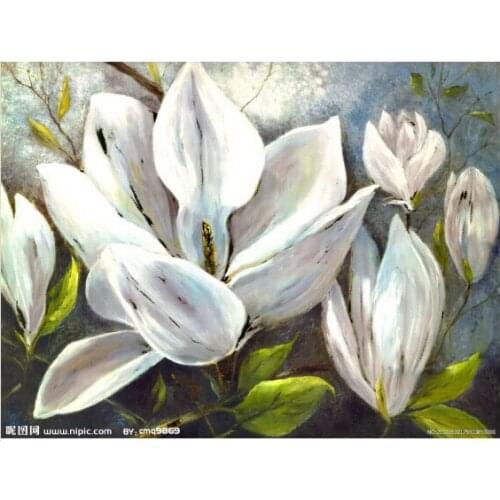 Diamond Painting Cross Stitch Decor Patchwork Rhinestone Mosaic Picture Home Decor Needle Diamond Embroidery White Flowers 40x30