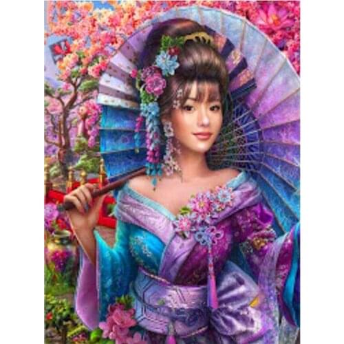 Diamond Painting Japanese woman Cross Stitch Full Square Round Diamond Mosaic Needlework Craft Rhinestones Embroidery L455