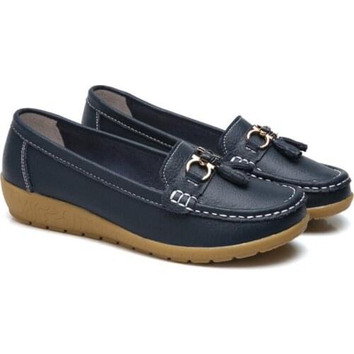 Large size 44 Women Flats Ballet Shoes Cut Out Leather Breathable Moccasins Women Boat Shoes Ballerina Ladies Casual Shoes