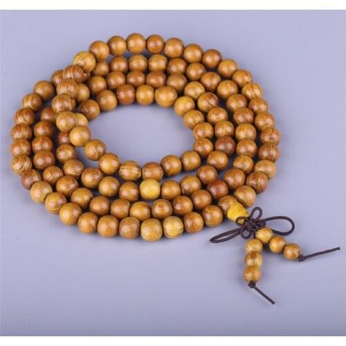 Wholesale 10pcs 6/8mm Natural Golden Sandalwood Hand Beaded Bracelet Fancy 108 Beads Prayer Mala Yoga Meditation DIY Jewelry
