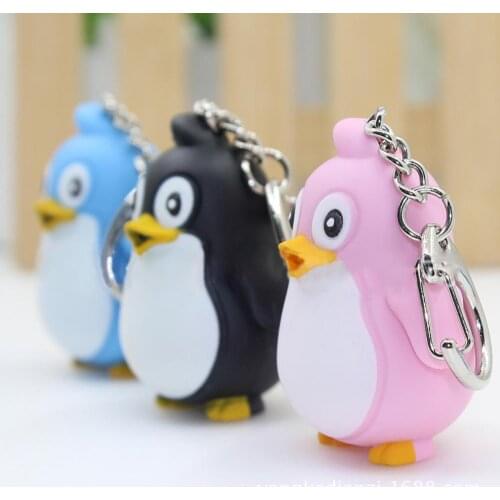 Cute Animal Penguin LED Light with Sound Key Chain Key Ring Torch Xmas Men Choker Valentines Day Gift