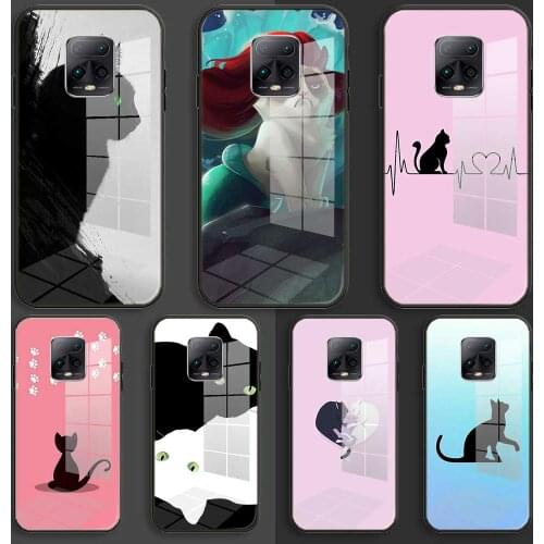 Soft Glass Balck Case For Xiaomi Redmi 9a 8A 7A Note 9 8 7 Pro Y3 9S 8T Prime Coque Cover Cartoon cat