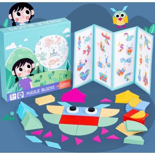 Kids Wooden Geometric Building Block Jigsaw Puzzle Educational Learning Toys Kids Gift Birthday Toy for Baby Parent-child Game