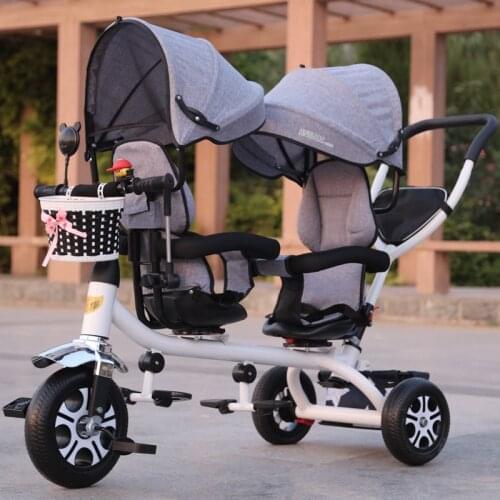 Childrens Tricycle Twin Trolley Double Baby Trike Baby Stroller 3 Wheel Bicycle Kids Tricycle Stroller