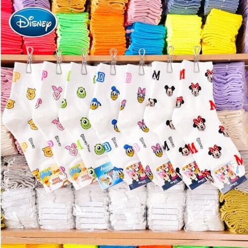 Disney 1 pair cartoon Girl cotton socks cute print Mickey Minnie Donald Duck Daisy socks in the tube cotton socks