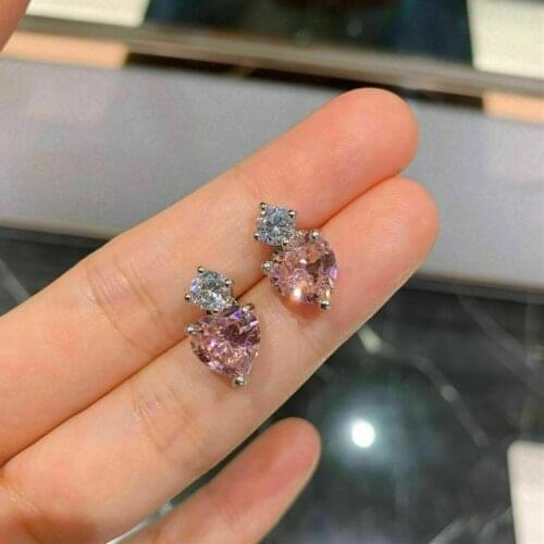 Huitan Romantic Pink Heart Stud Earrings Engagement Wedding Party Fashion Earrings for Women Love Gift Newly Designed Jewelry