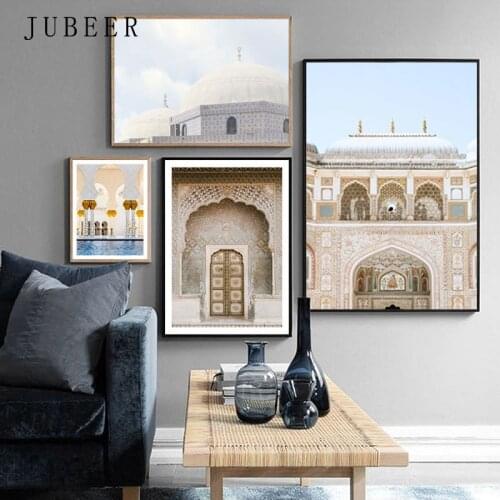 Islam Wall Art Poster Muslim Paintings Muslim Building on The Wall Picture Living Room Decoration Canvas Painting & Calligraphy